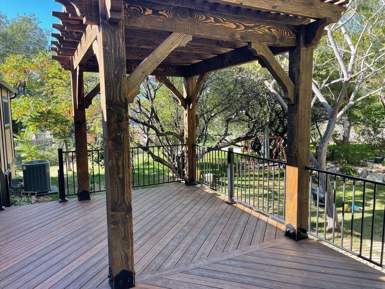 Photo of a traditional wooden pergola
