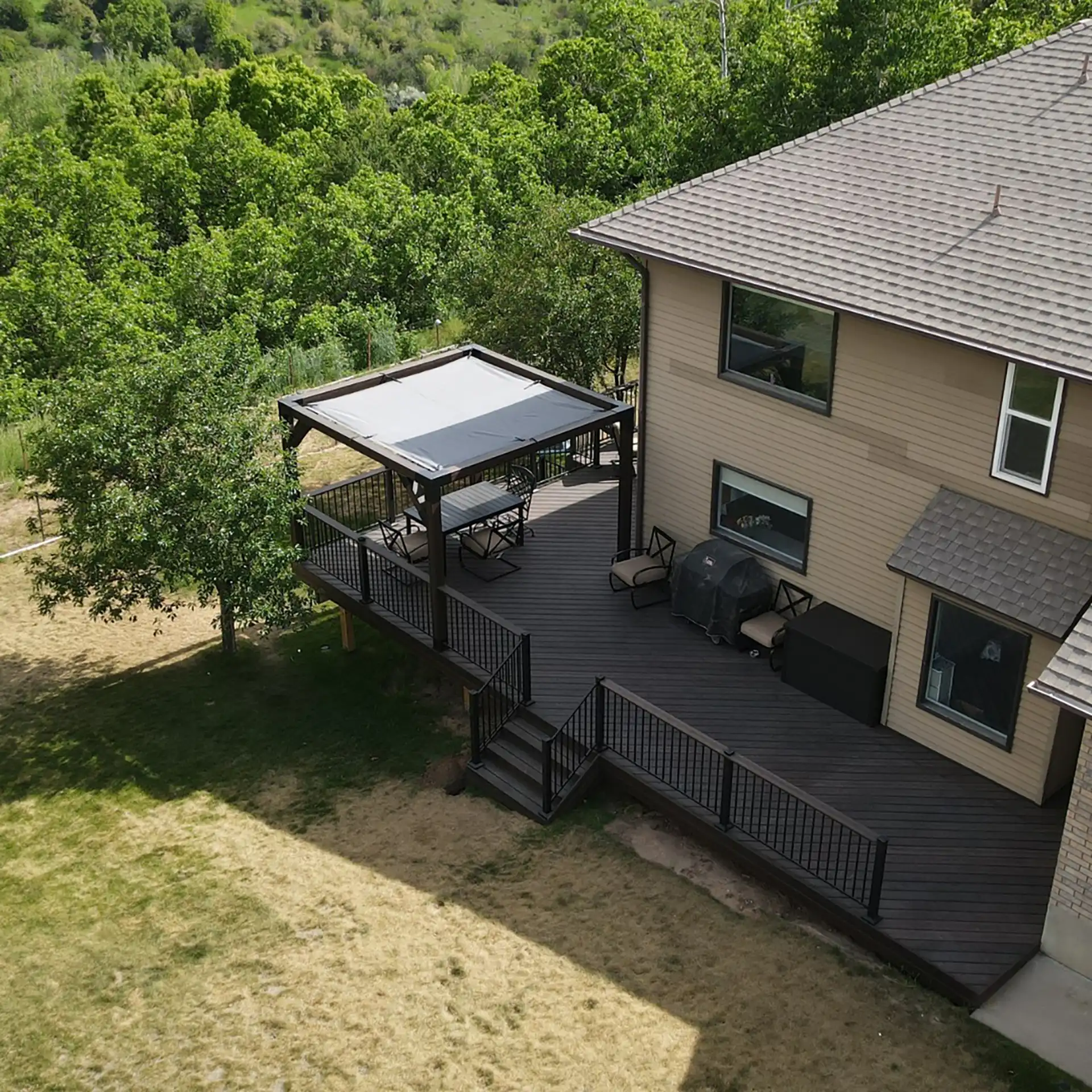 aerial view of an elevated custom deck built in eden UT